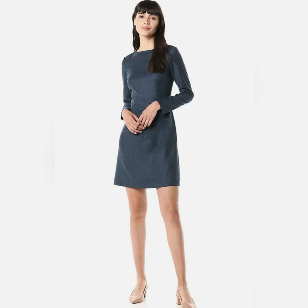 Theory Slate Blue Long-Sleeve Mini Dress